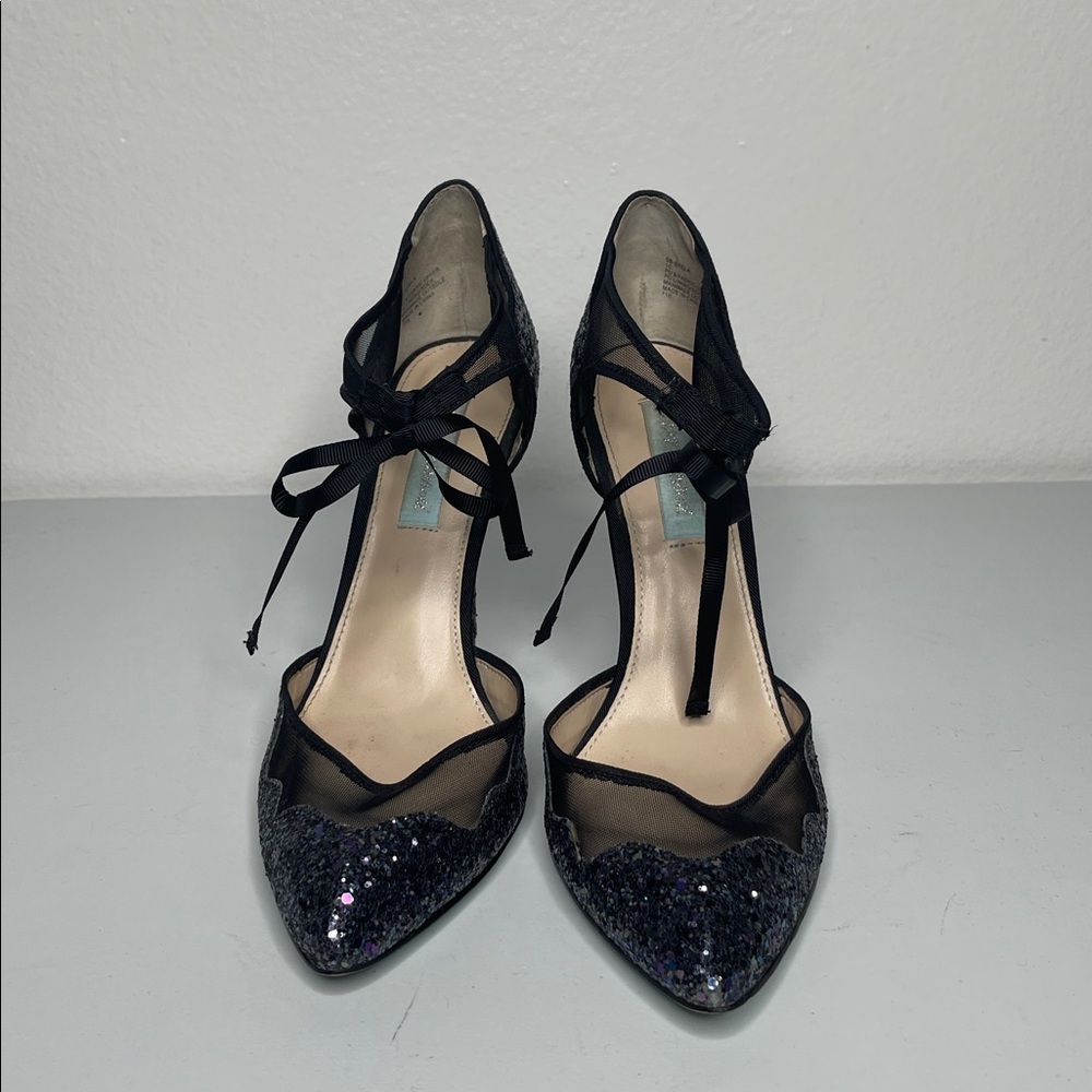 Betsey Johnson Stela Black Glitter Stiletto High Heels Size 10 - Picture 3 of 6